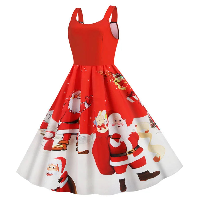 Women's Christmas Printed Midi Party Dress