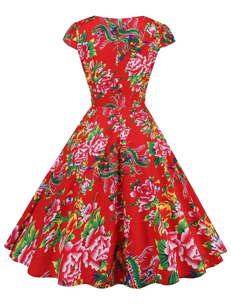 50s Floral Print Vintage Dress - Pinup Tea Party Ready