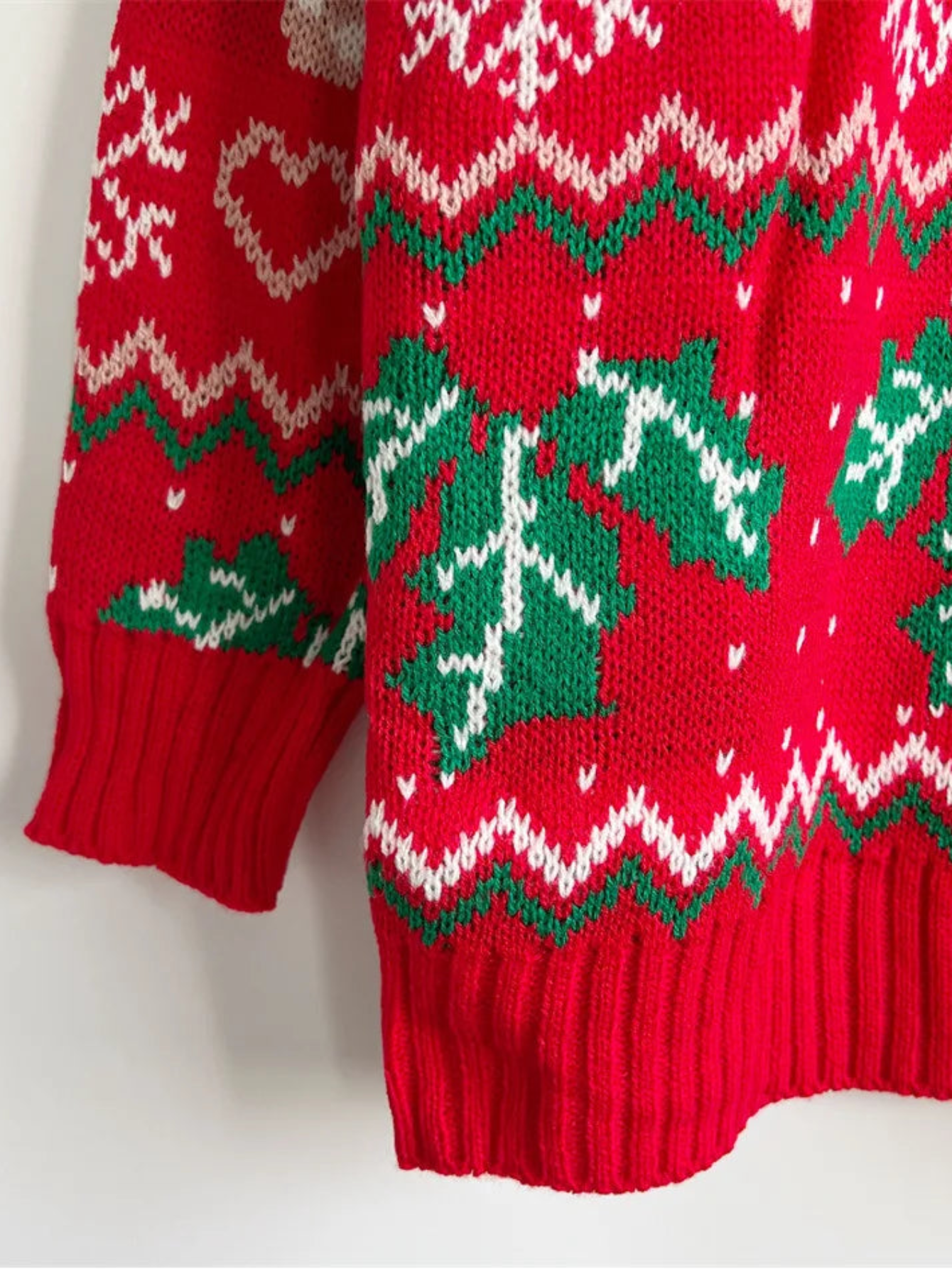 Christmas Snowflake, Trees, Stockings Long Knitted Sweater