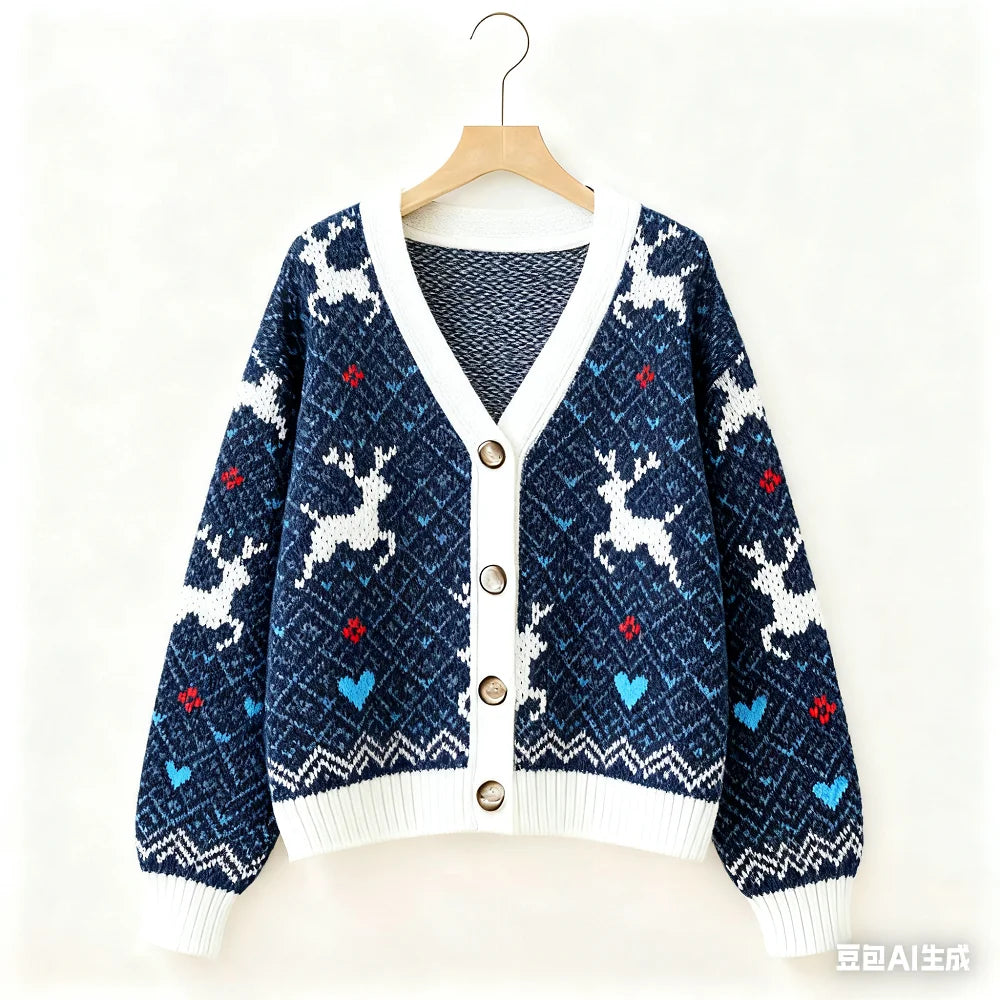 Vintage Christmas Printed Cardigan