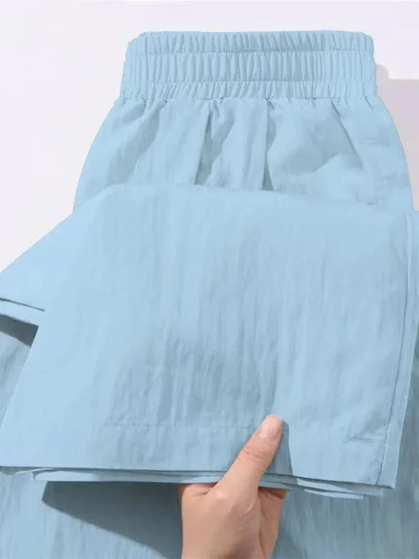 Women's High Waist Relaxed Wide Leg Ice Silk Pants