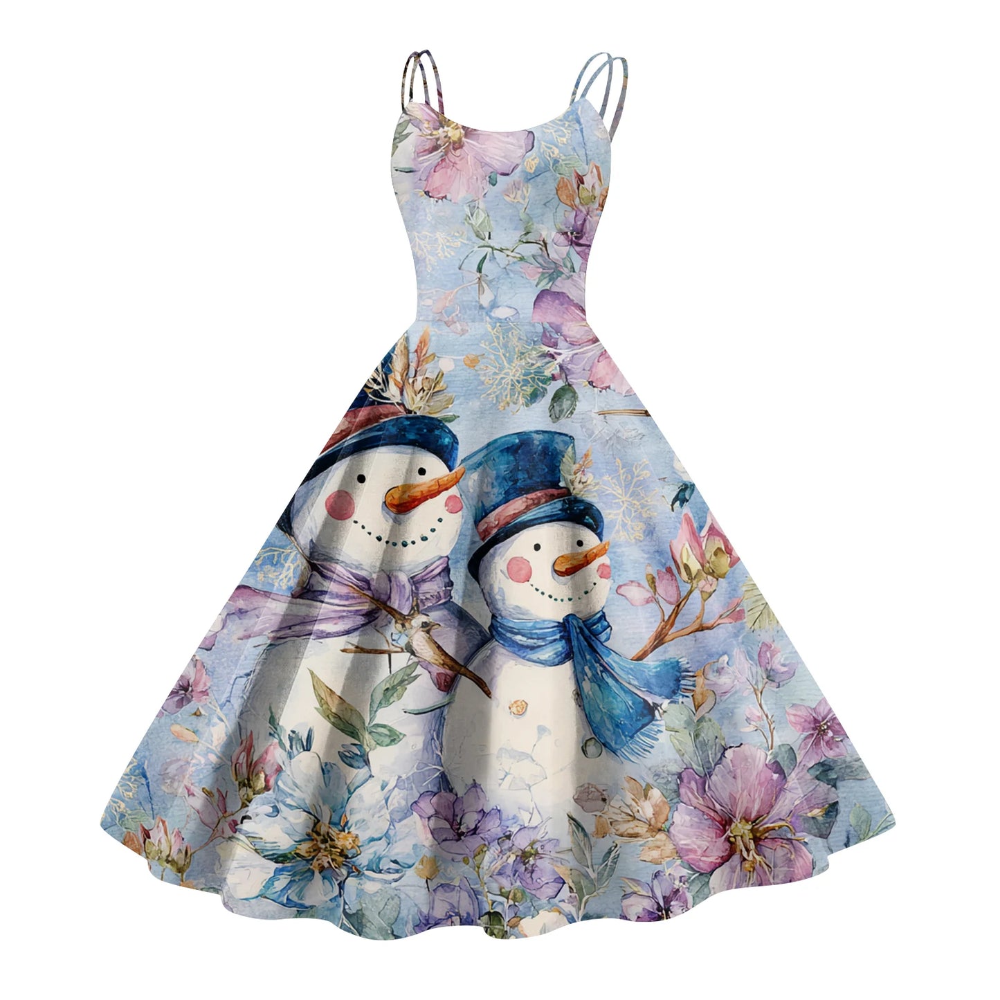 Women Christmas Print Spaghetti Strap Polyester Dress