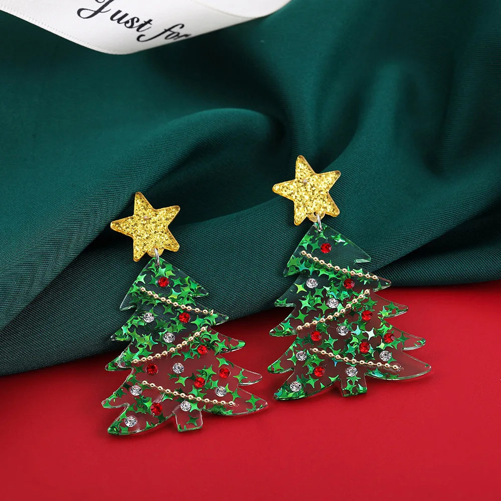 2 Pack Hypoallergenic Christmas Elk Earrings Cartoon Tree