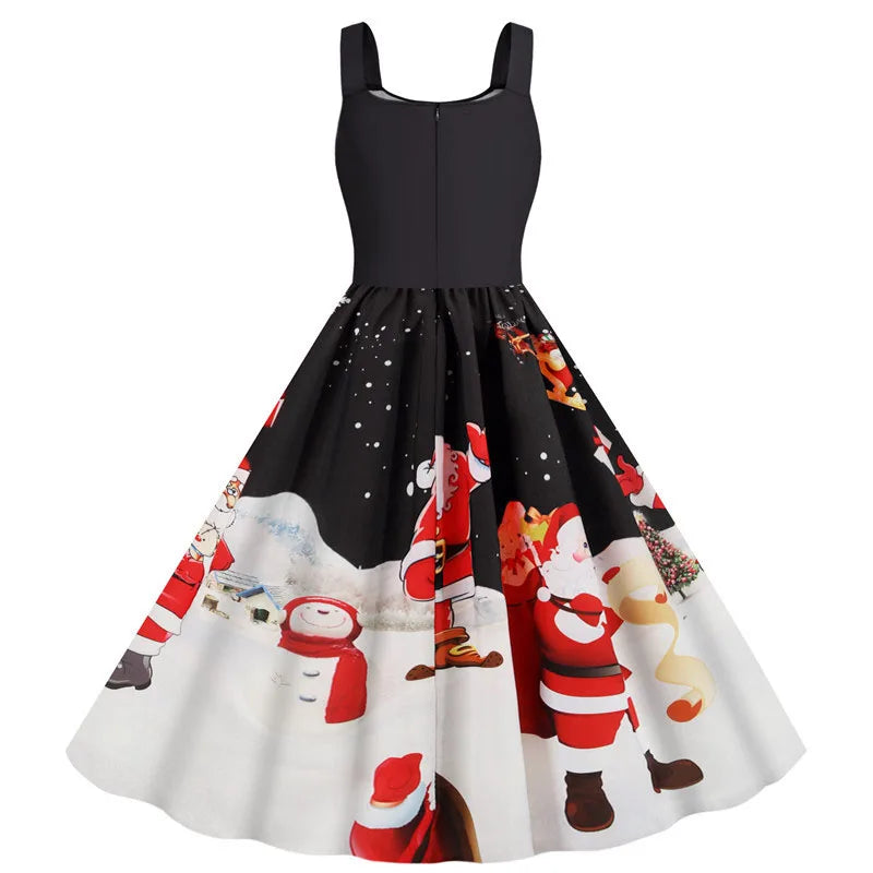 Women's Christmas Printed Midi Party Dress