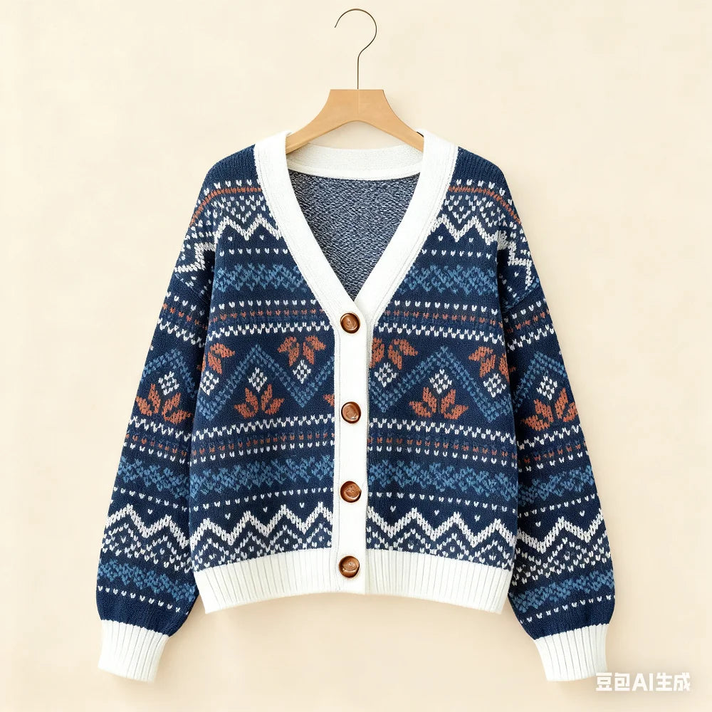 Vintage Christmas Printed Cardigan