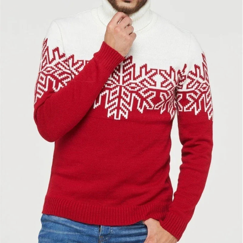 Family Matching Snowflake Wool Knit Turtleneck Relaxed Fit Sweater