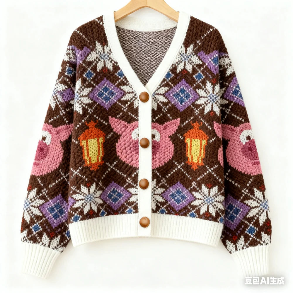 Vintage Christmas Printed Cardigan