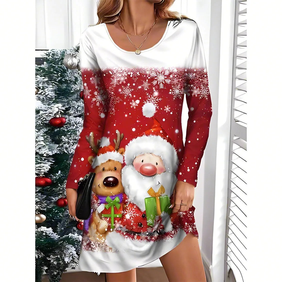 Women's Christmas Tree Santa Claus Vintage Midi Dress