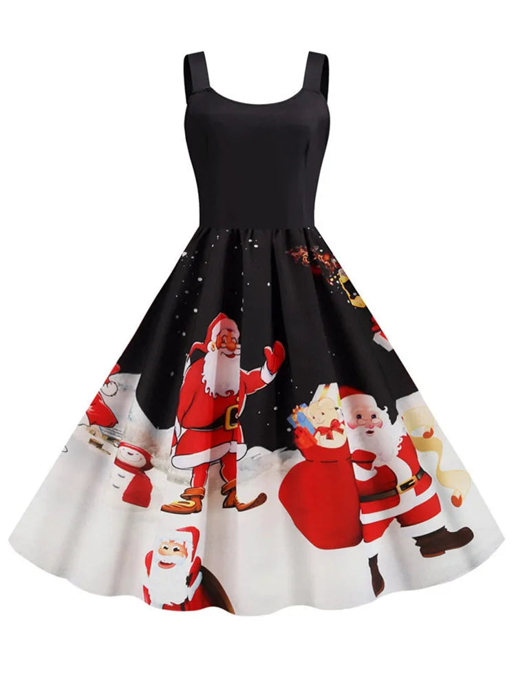 Women's Christmas Printed Midi Party Dress