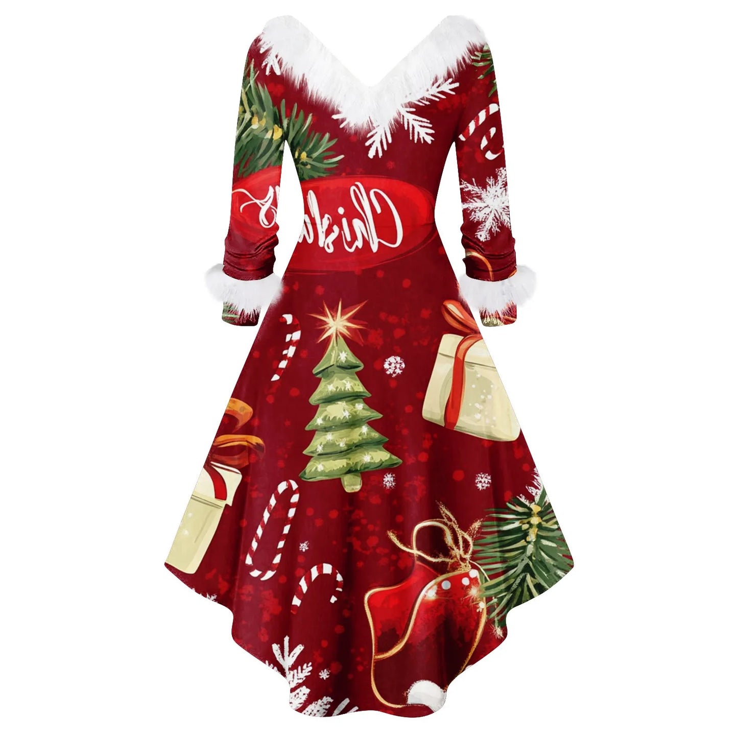 Women's Spliced Christmas Furry A Line Knit Dress Regular