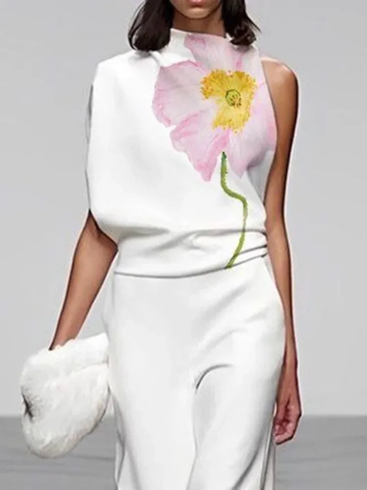 Womens Floral Vintage Print Suit Set Polyester Spandex Loose