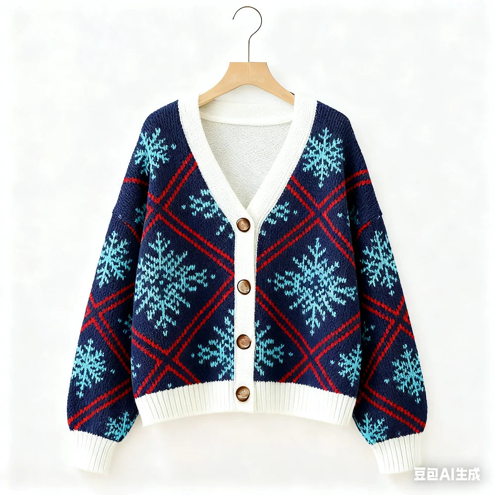 Vintage Christmas Printed Cardigan