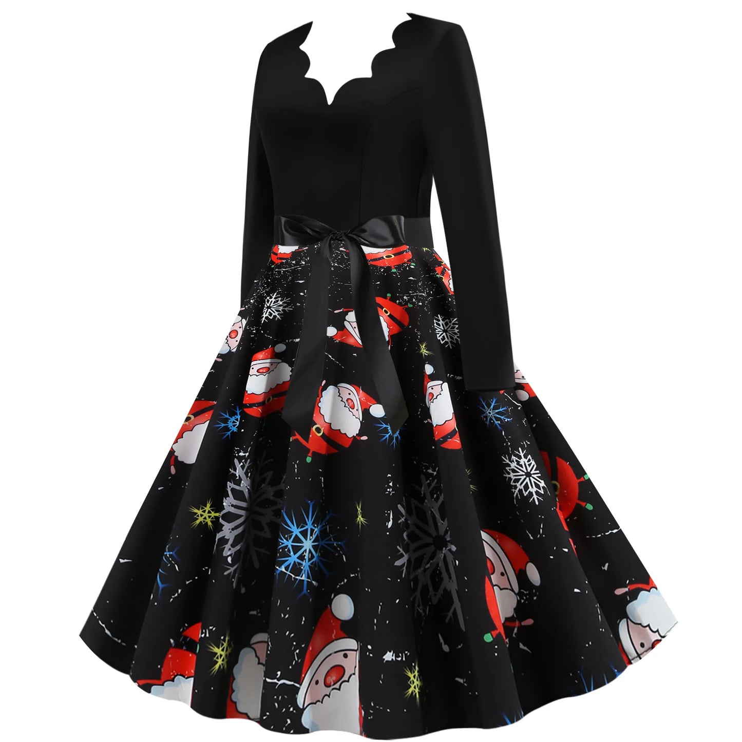 Women's Slim Fit Christmas Print Long Sleeve Dress Polyester