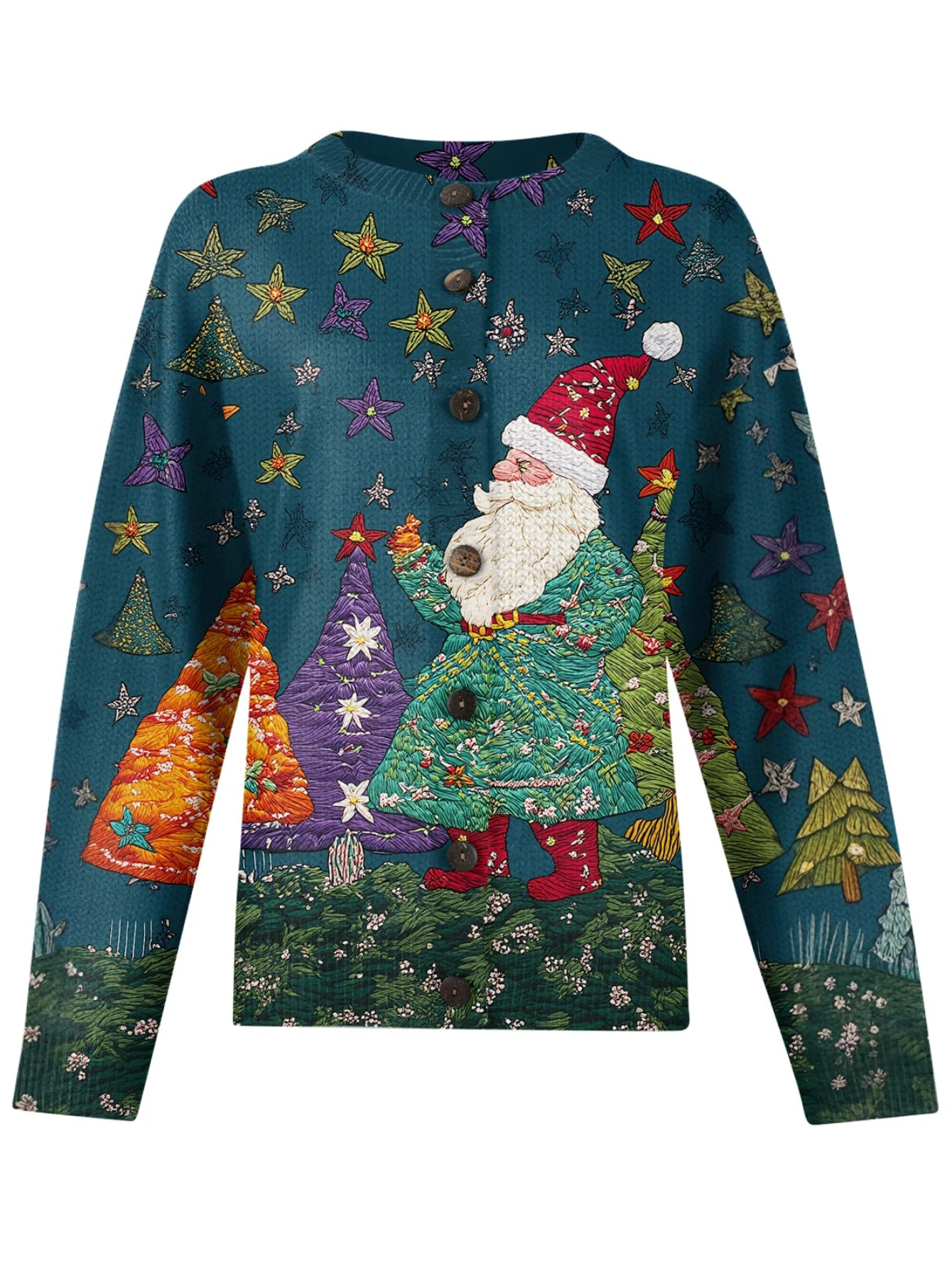 Festive Christmas Printed Cardigan