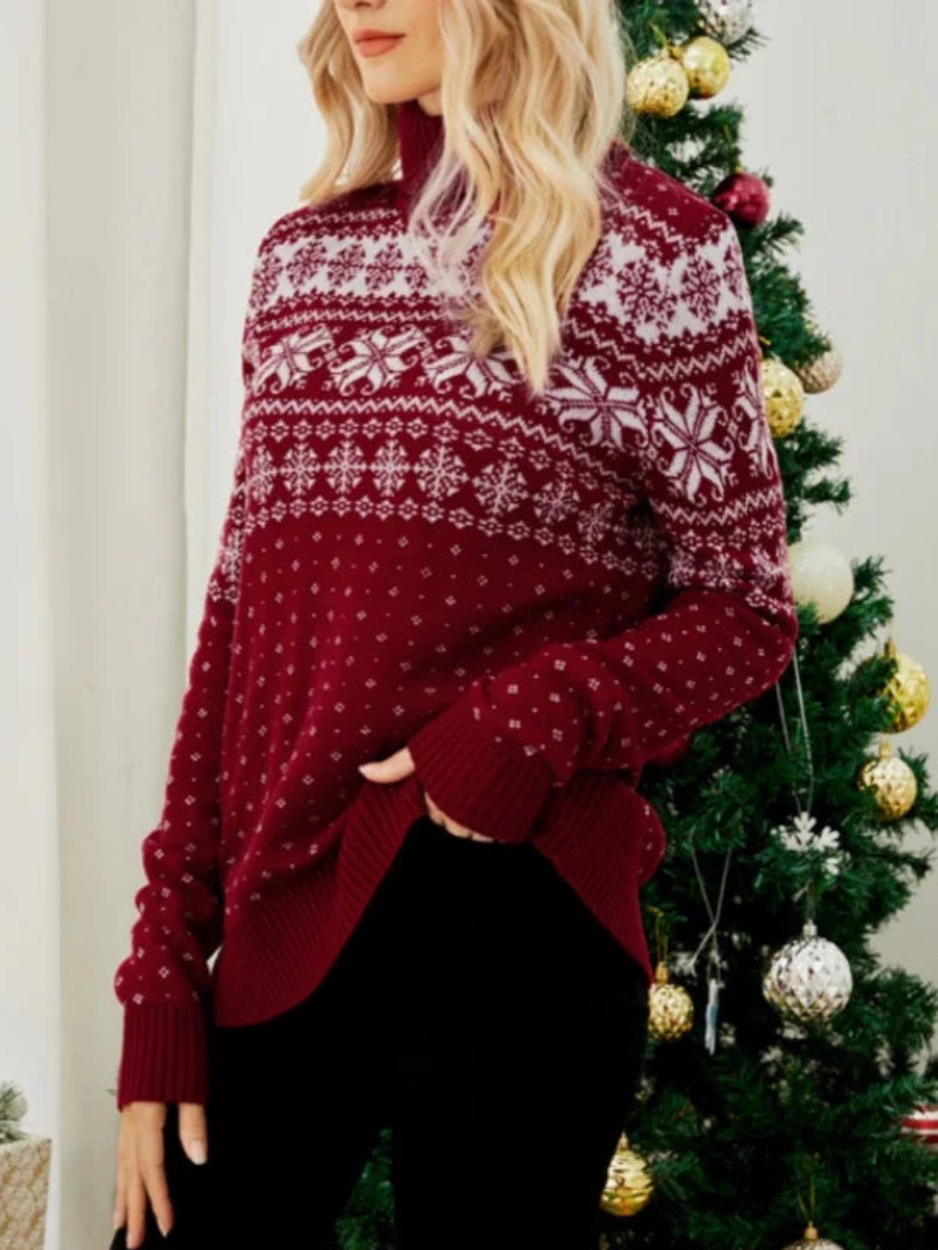 Cozy Christmas Jacquard Turtleneck Sweater