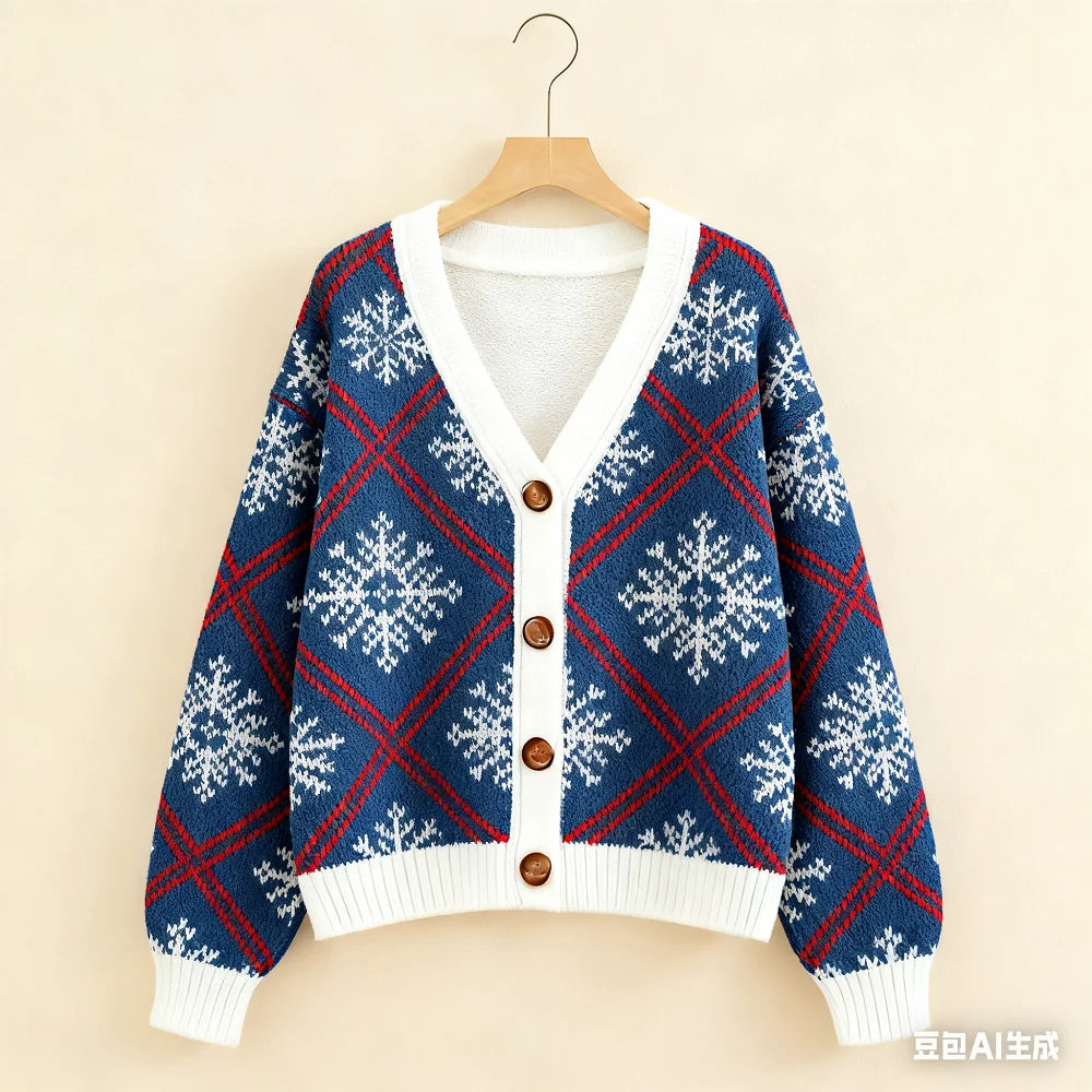 Vintage Christmas Printed Cardigan
