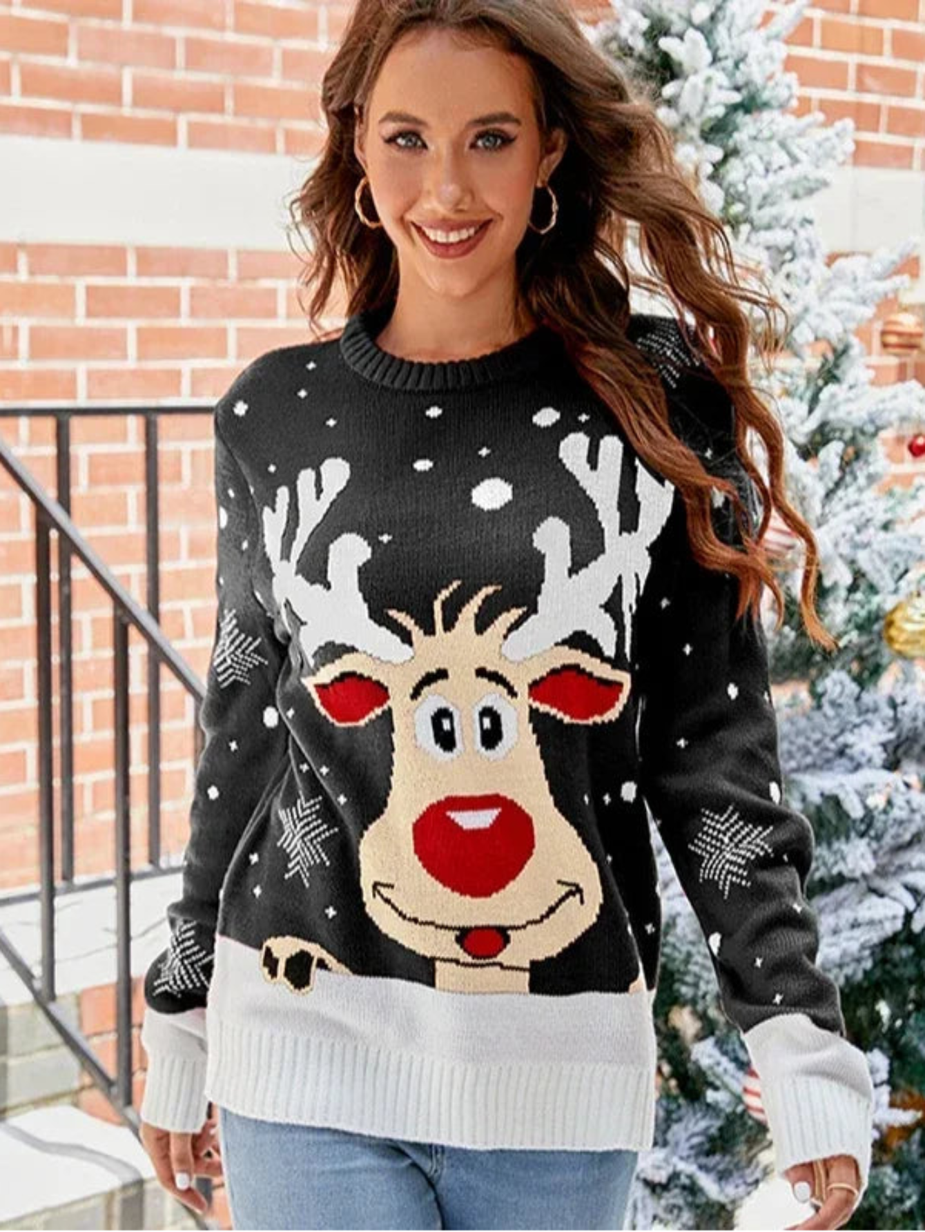 Christmas Reindeer Printed Jacquard Sweater