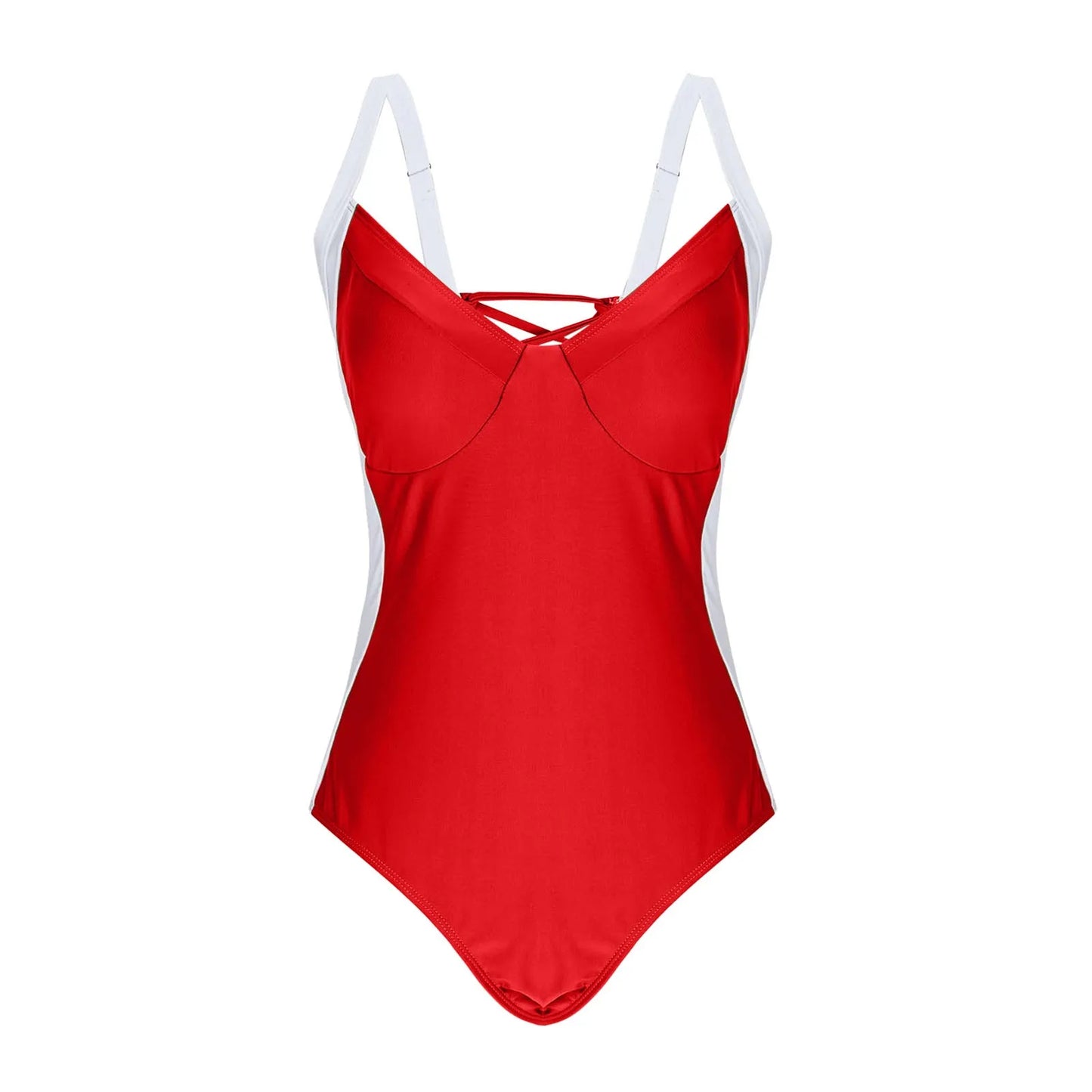 Contrast One-Piece Swimsuit – Push-Up Bathing Suit with Suspender Straps