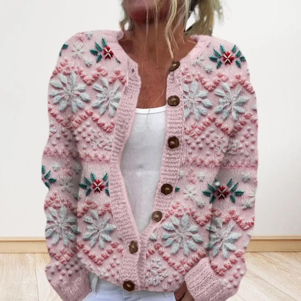 Cardigan Coat Round Neck Festive 3D Christmas Print Jacket