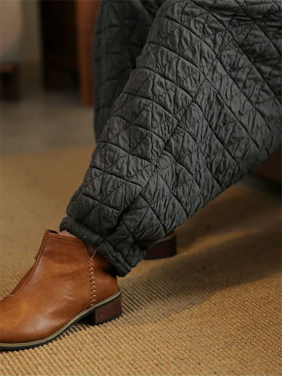 Womens Loose Quilted Cotton Harem Pants Solid High Waist