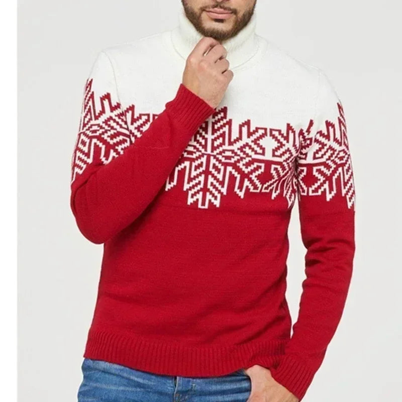 Family Matching Snowflake Wool Knit Turtleneck Relaxed Fit Sweater