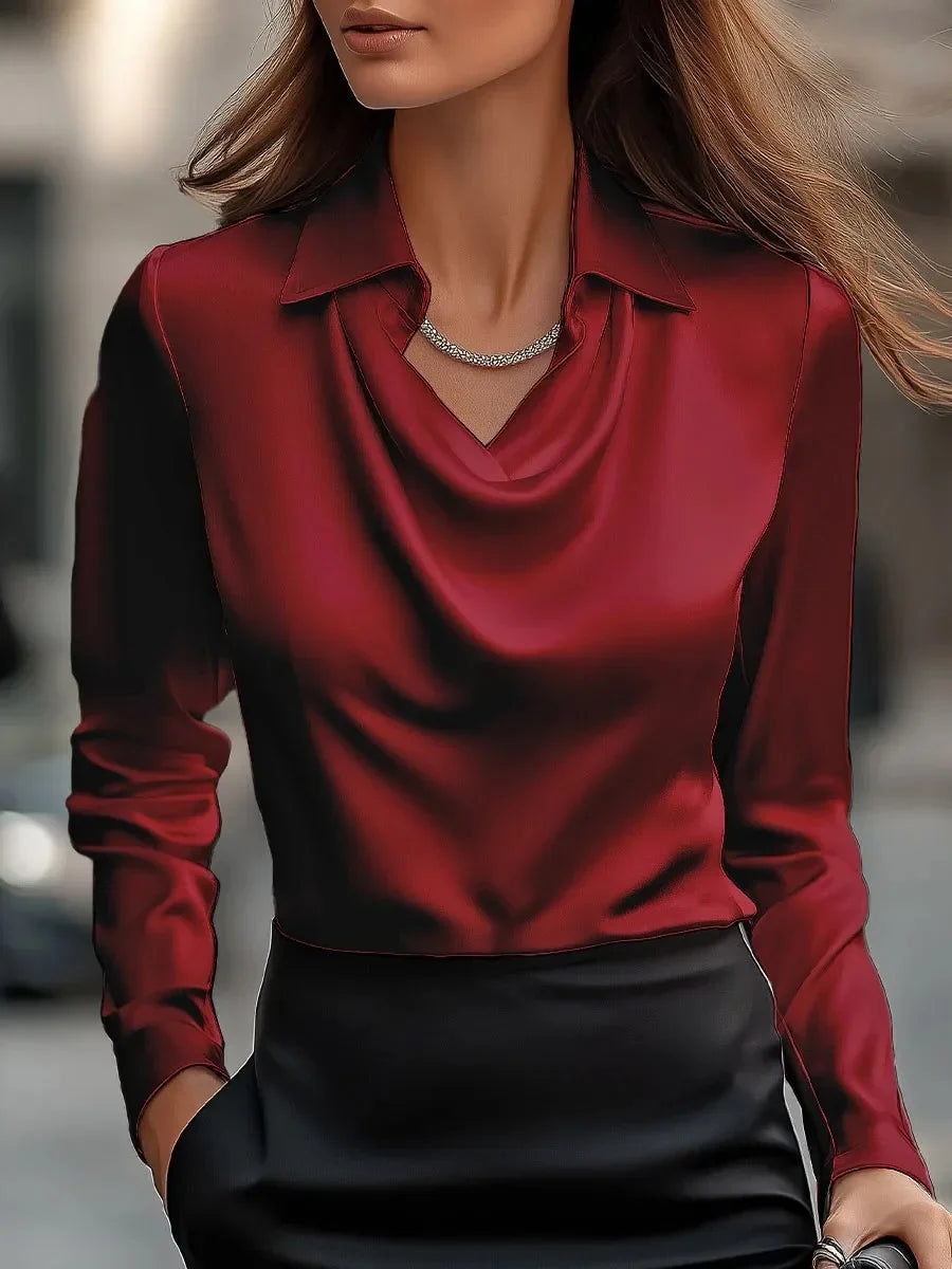 Solid Color Blouse Full Sleeve Swing Collar Pullover Shirt