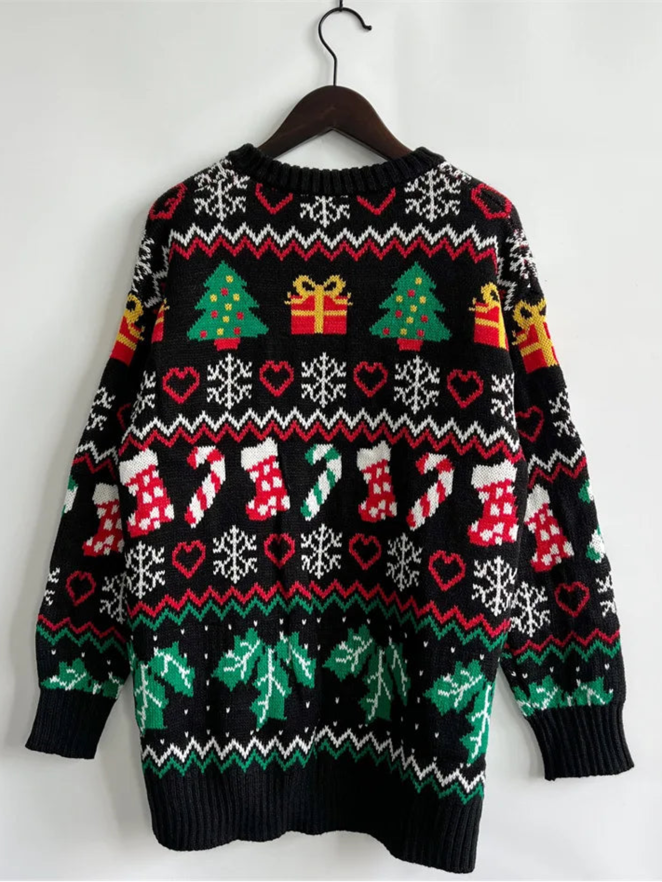 Christmas Snowflake, Trees, Stockings Long Knitted Sweater