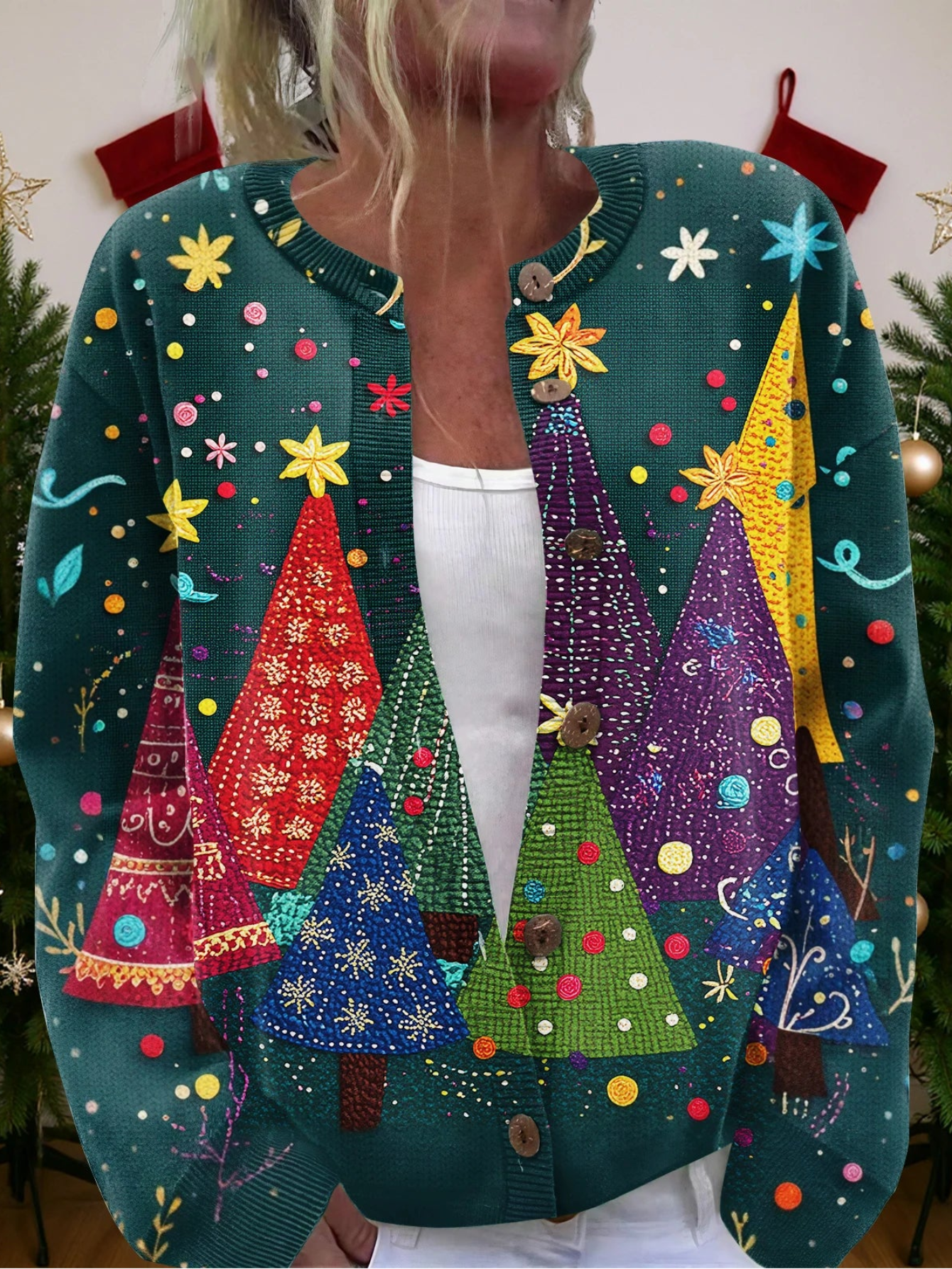 Festive Christmas Printed Cardigan