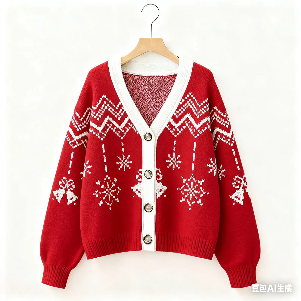 Vintage Christmas Printed Cardigan