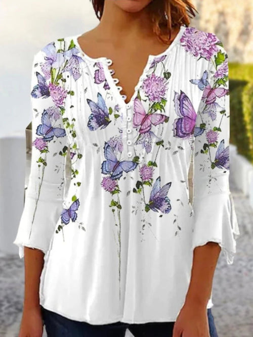 Printed Long Sleeve Blouse – Elegant Loose Fit Women’s Shirt