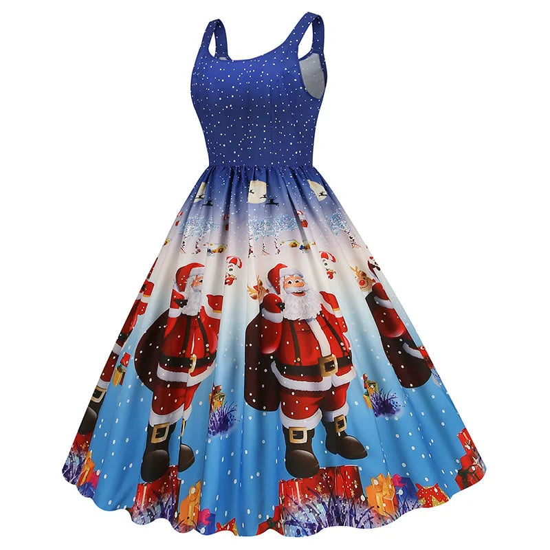 Women's Christmas Printed Midi Party Dress