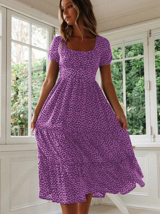 Sexy Floral Print Square Collar Midi Dress - Summer Ready