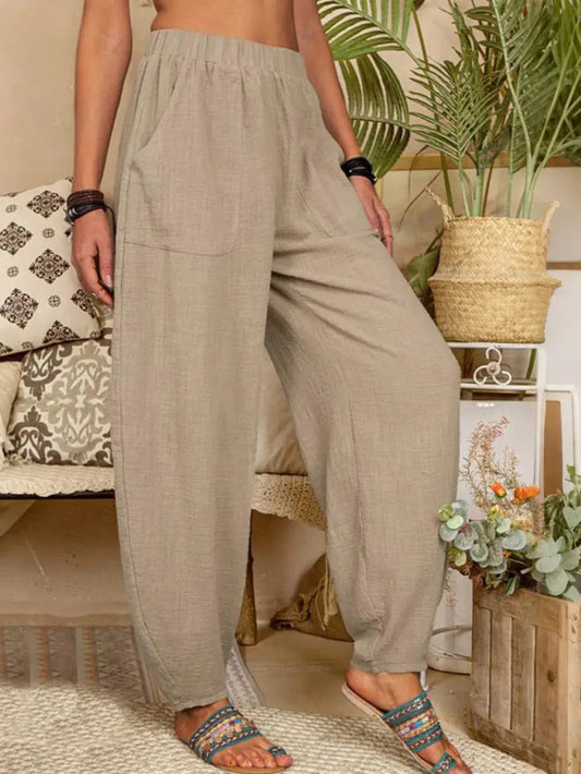 Womens Harem Pants | Cotton Linen Blend | Solid Relaxed Fit