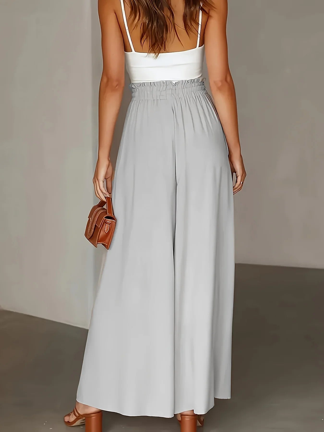 Plus Size Polyester Wide Leg Pants | Elastic High Waist | Ankle Length