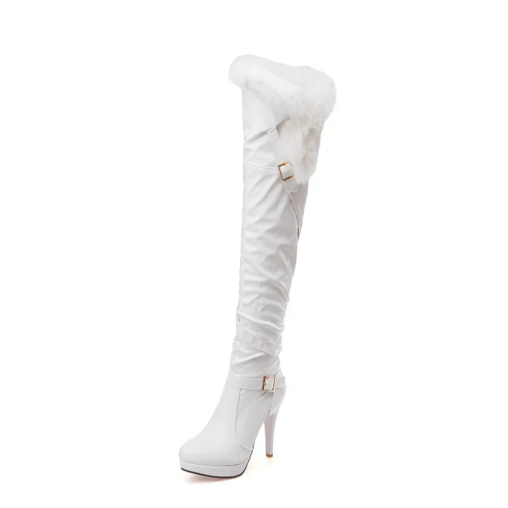 PU Leather Platform Over Knee Boots For Women Warm Winter