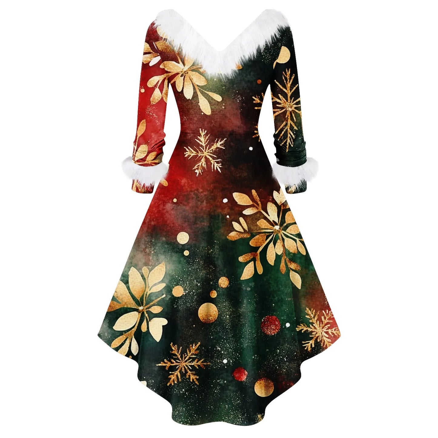Women's Spliced Christmas Furry A Line Knit Dress Regular