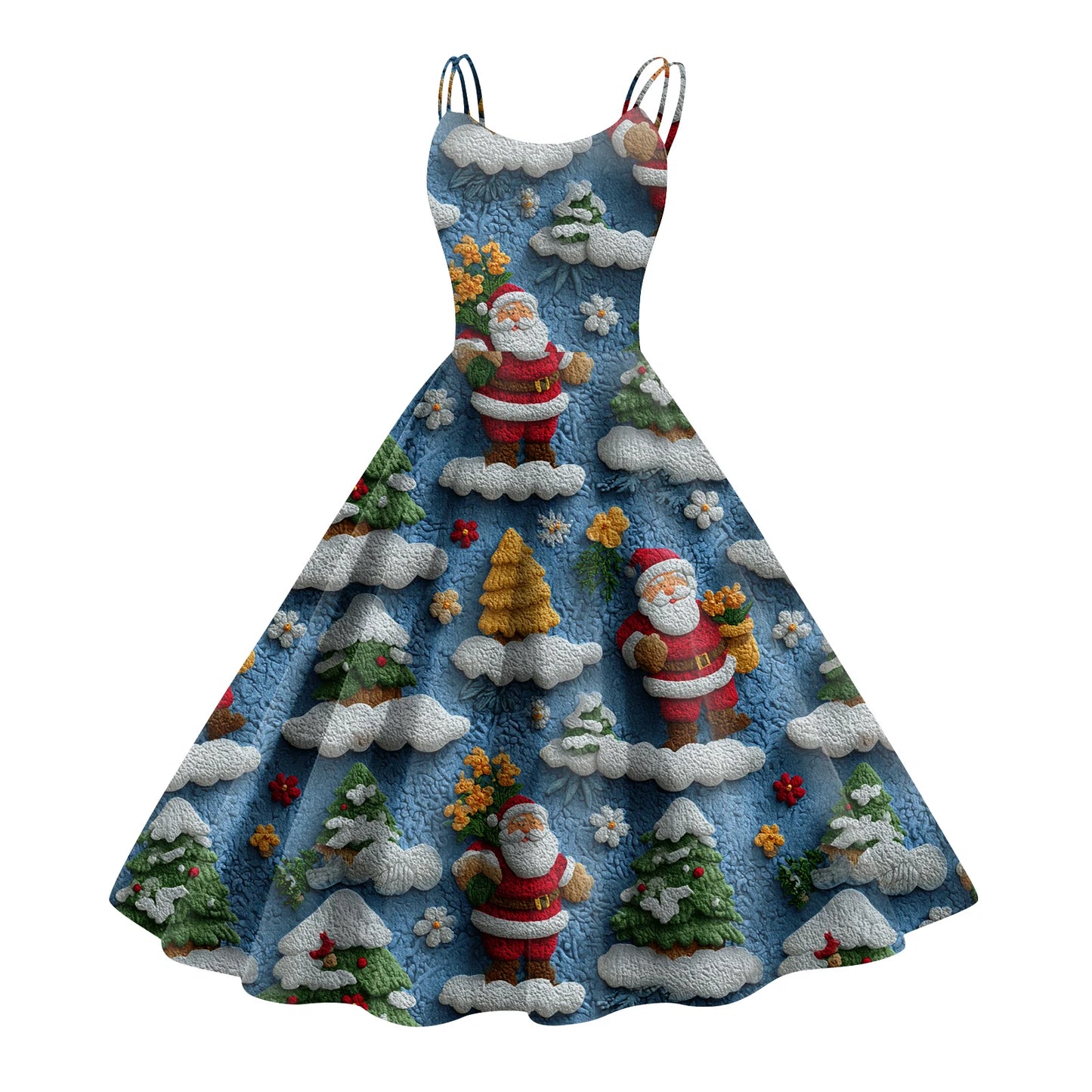 Round Neck Polyester Christmas Print Women's Loose Dress