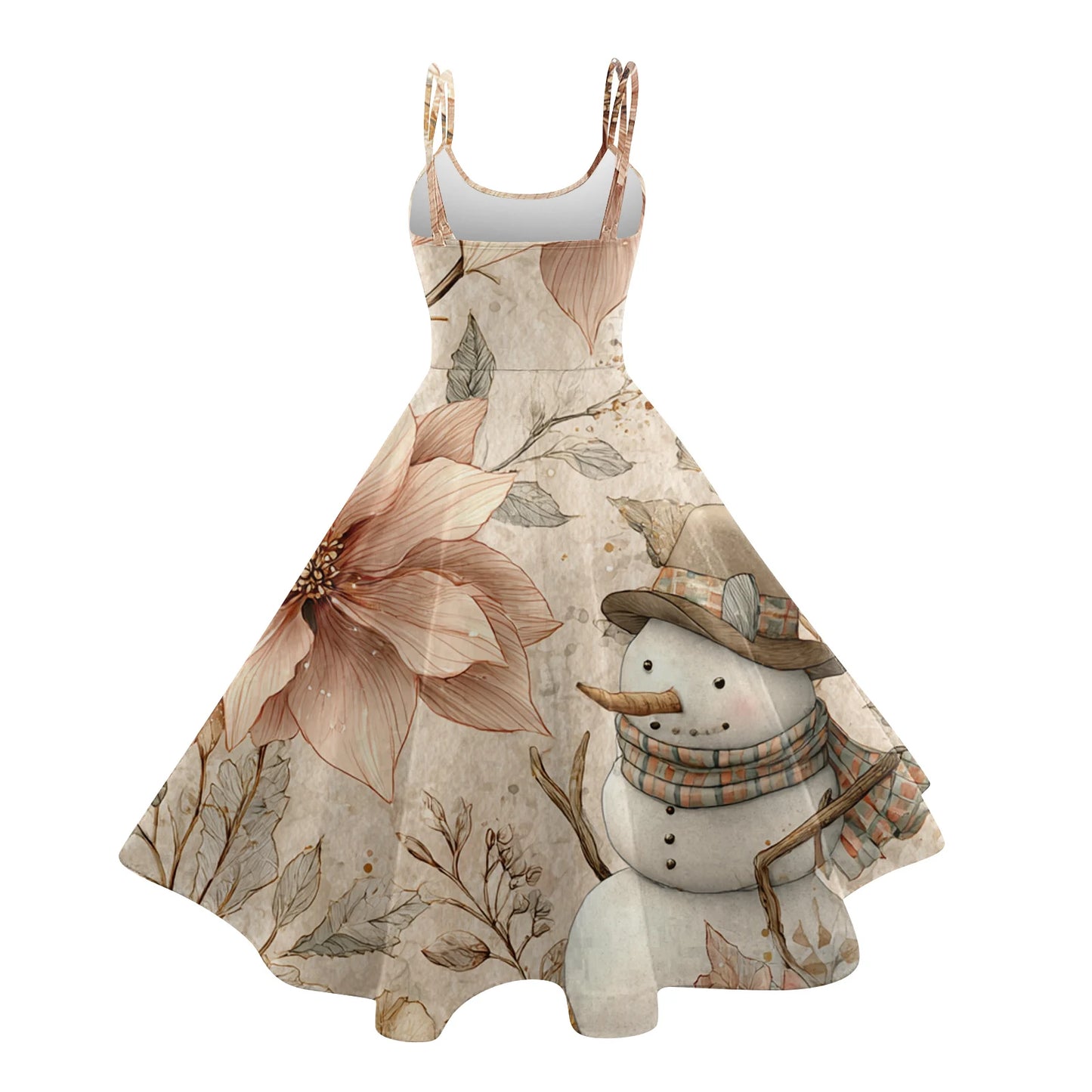 Slim Spaghetti Strap Christmas Polyester Dress Women's