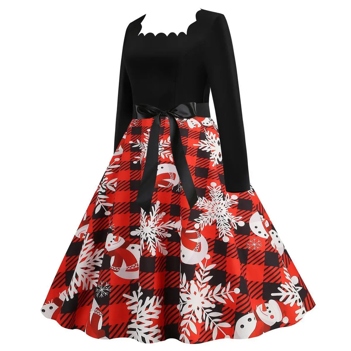 Women's Christmas Printed Spliced Polyester Dress Regular