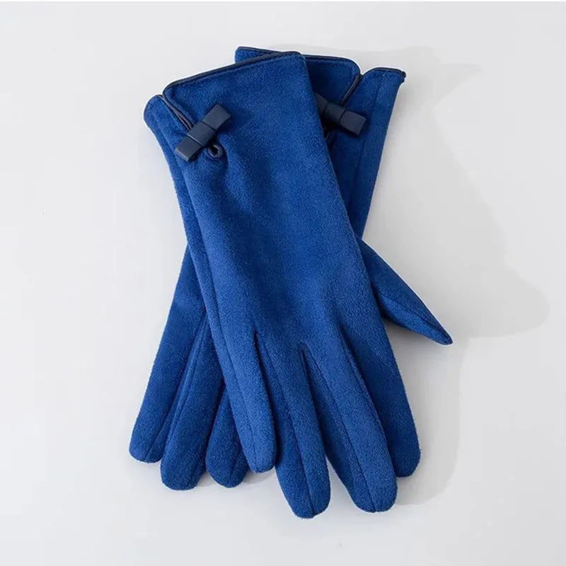Cotton Polyester Bow Thickened Touch Screen Driving Gloves