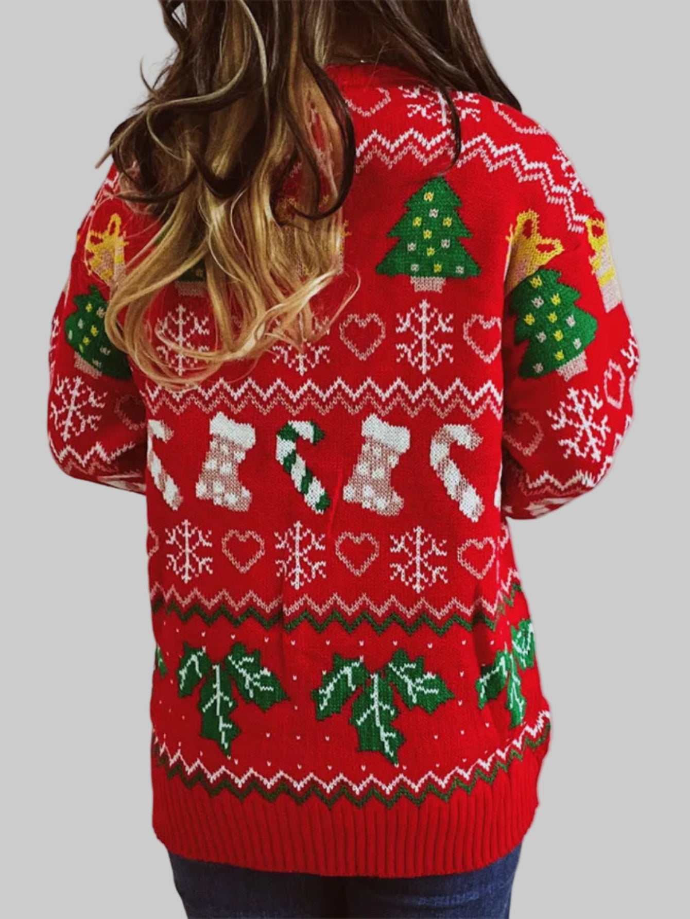 Christmas Snowflake, Trees, Stockings Long Knitted Sweater