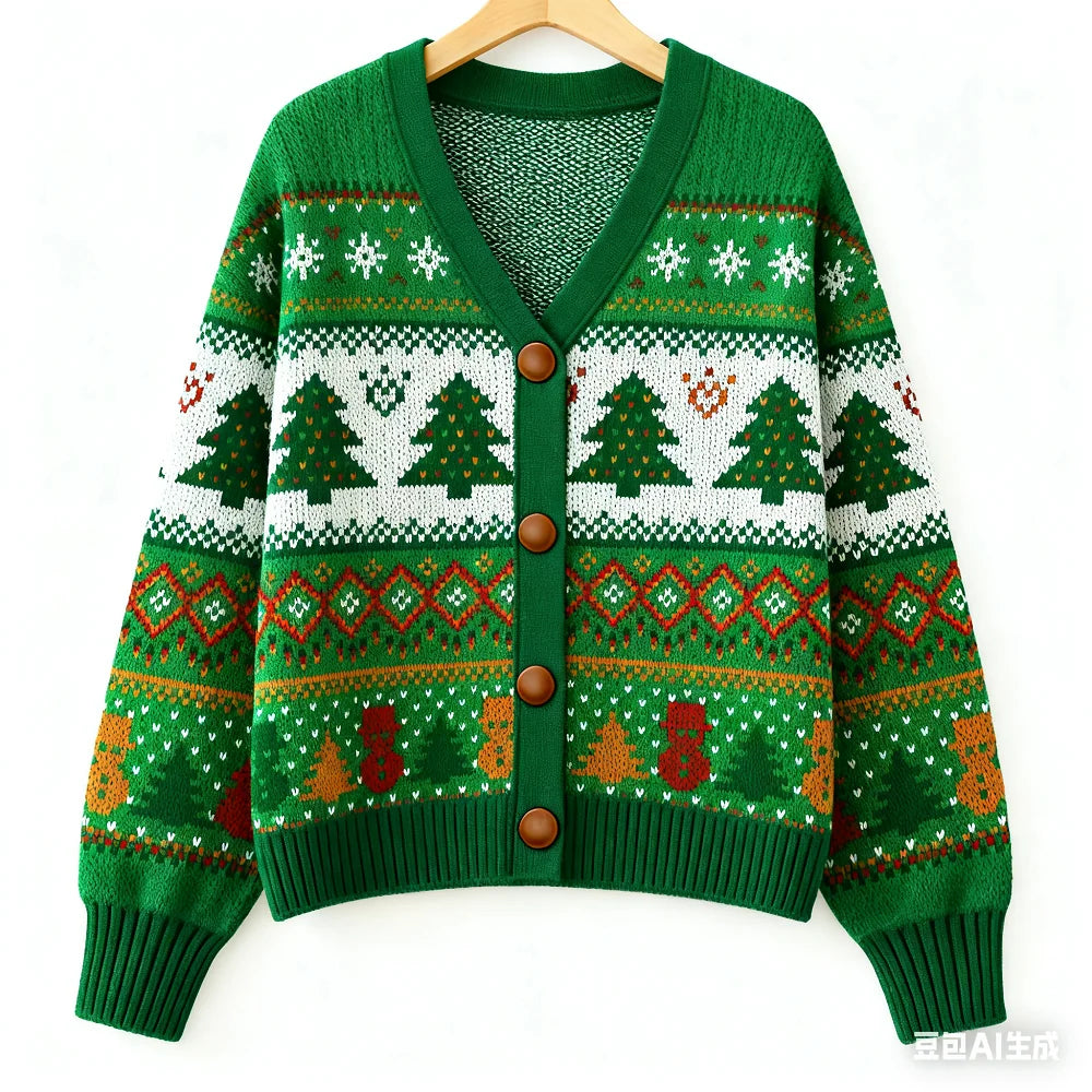 Vintage Christmas Printed Cardigan