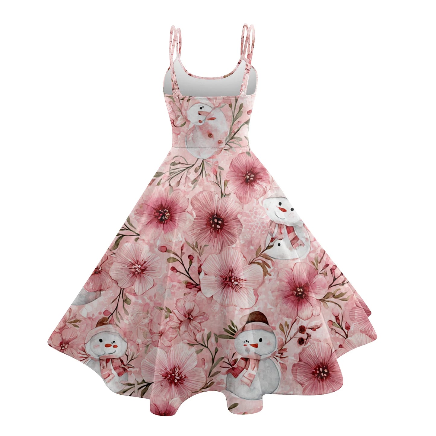 Women Christmas Print Spaghetti Strap Polyester Dress