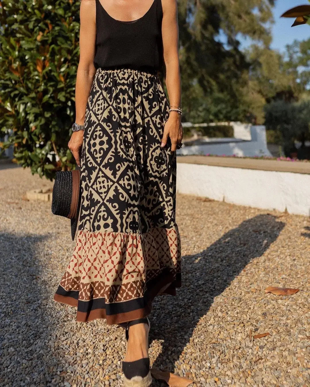 Printed Loose Swing Skirt Summer Chiffon A Line For Women