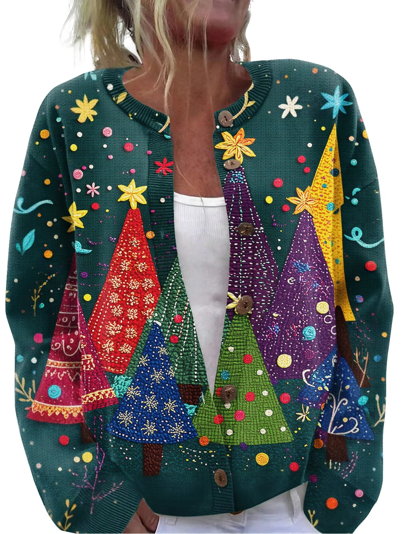 Festive Christmas Printed Cardigan