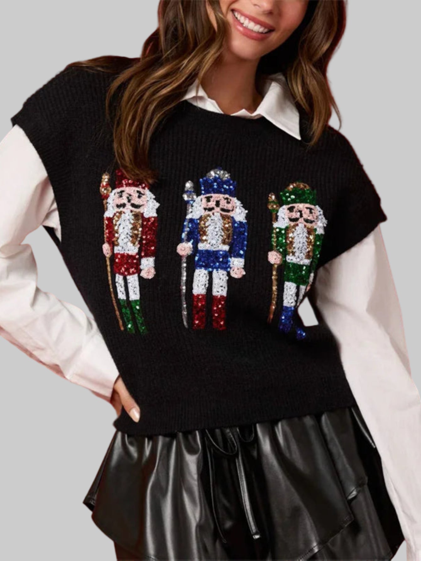 Ugly Christmas Vests Sequin Nutcracker