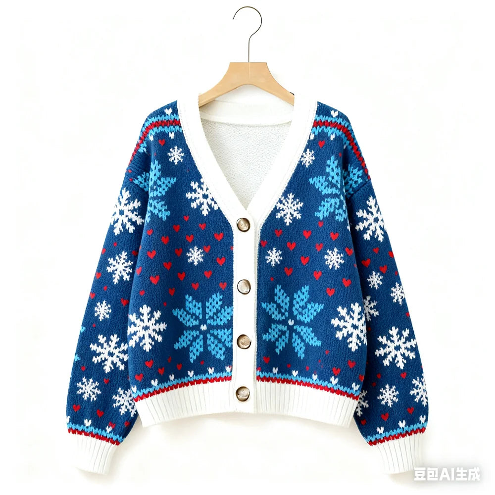 Vintage Christmas Printed Cardigan
