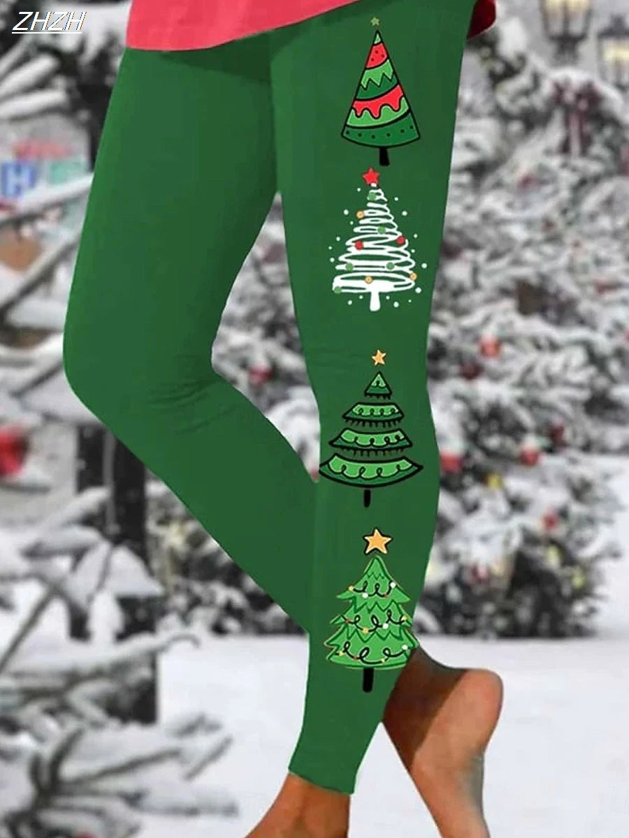 Christmas Graphic Print Thermal Warm Leggings