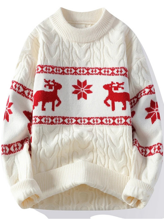 Winter Cashmere Sweater With Deer Pattern Knit