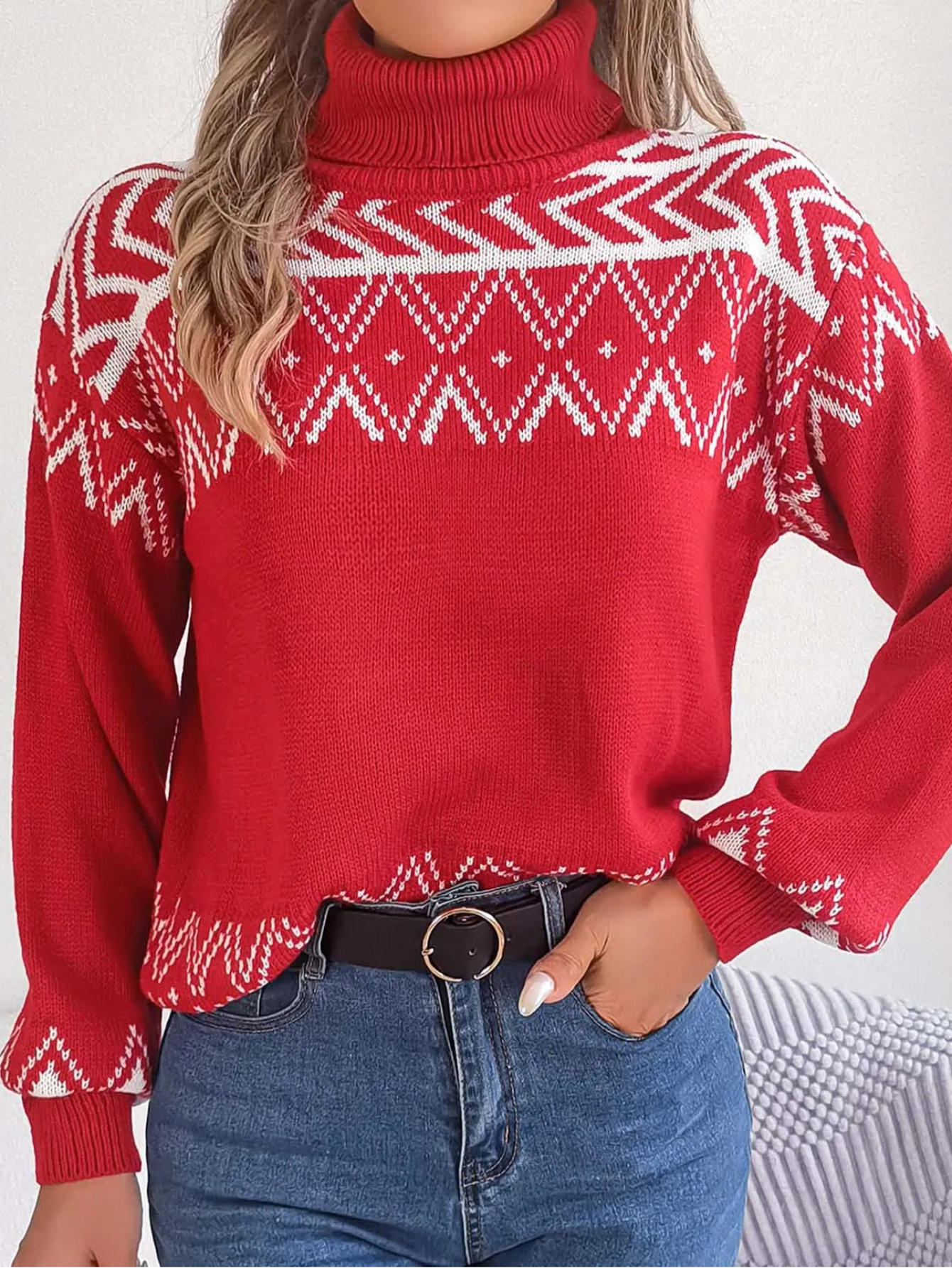 Turtleneck Christmas Knit Pullover Long Sleeve